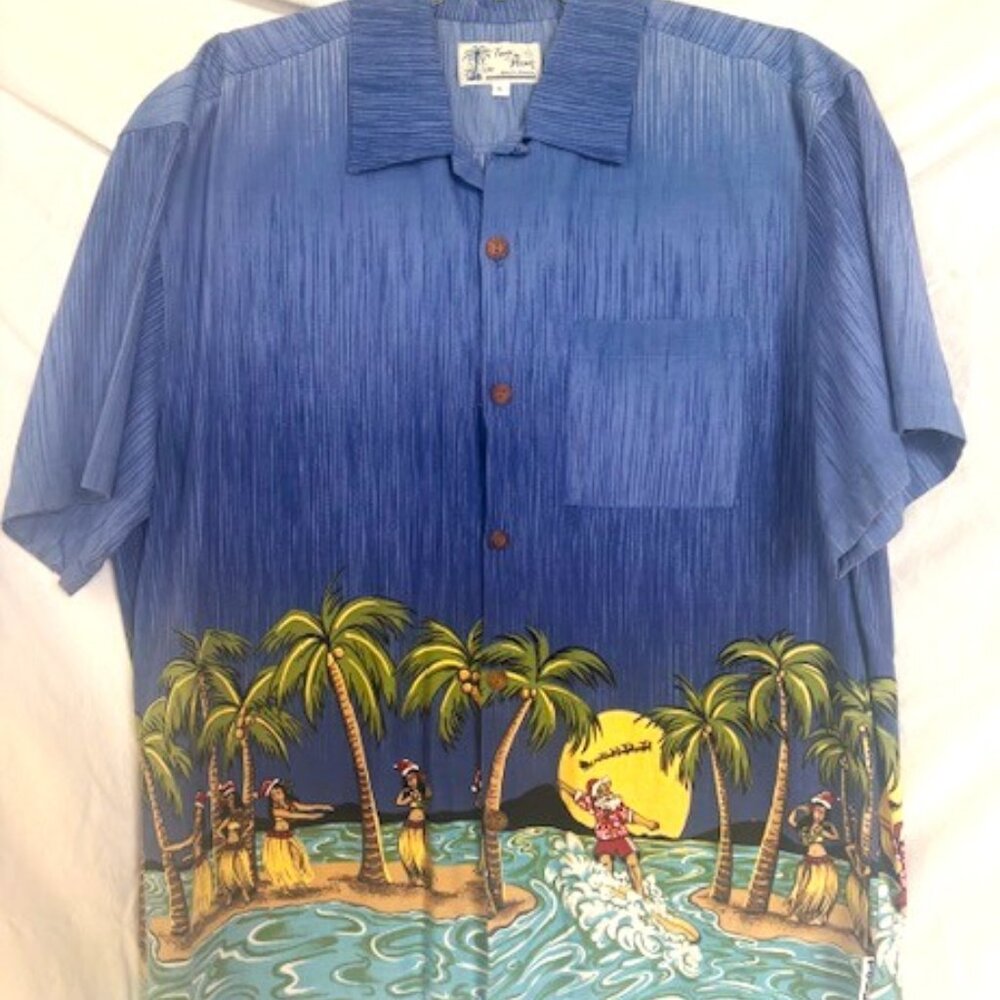 Vintage, Toes on the Nose, Hawaiian Shirt, Christmas, Surfing Santa, men's L